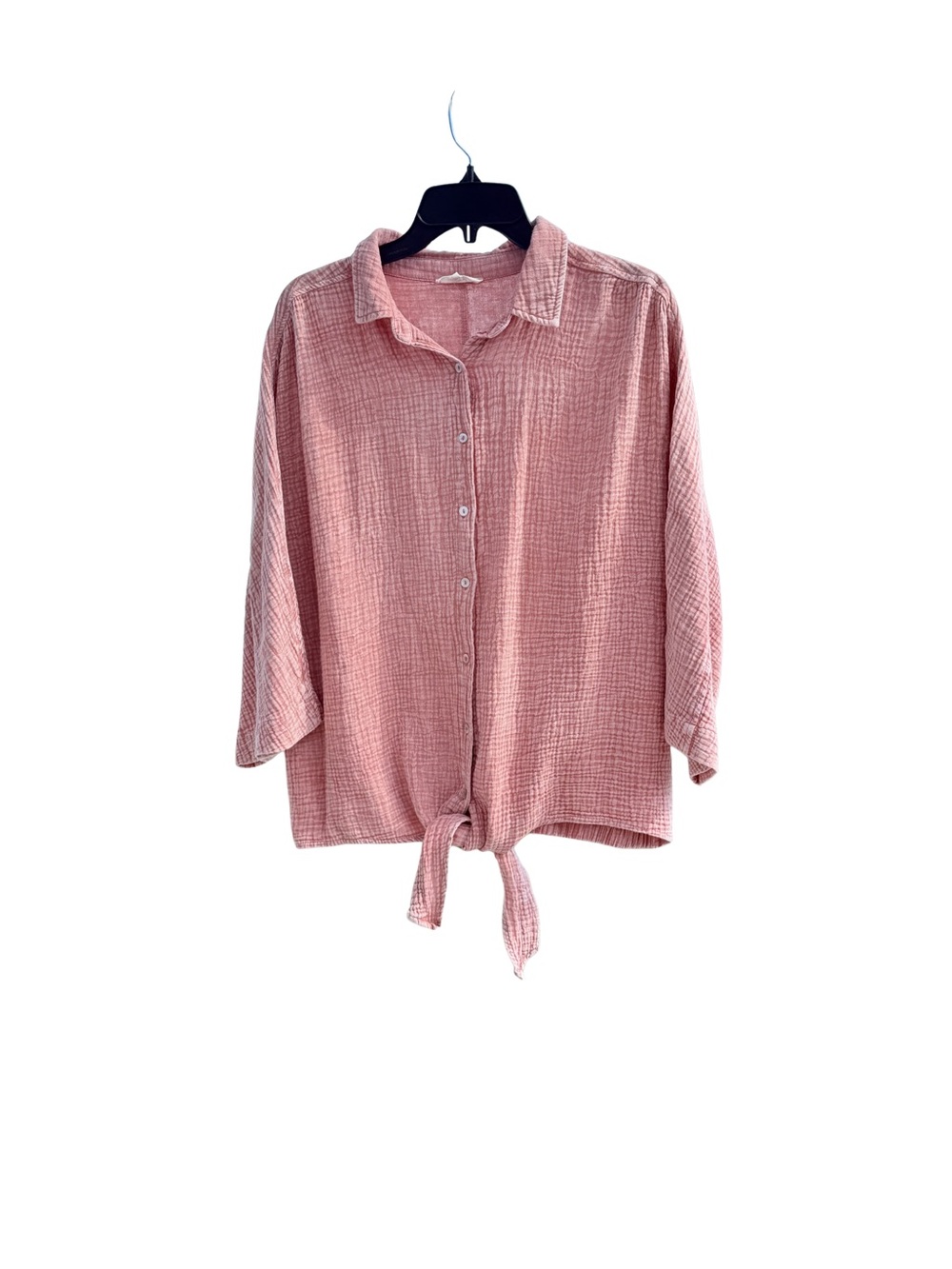 easel Rose Pink Button-Front Gauze Tie-Hem Shirt